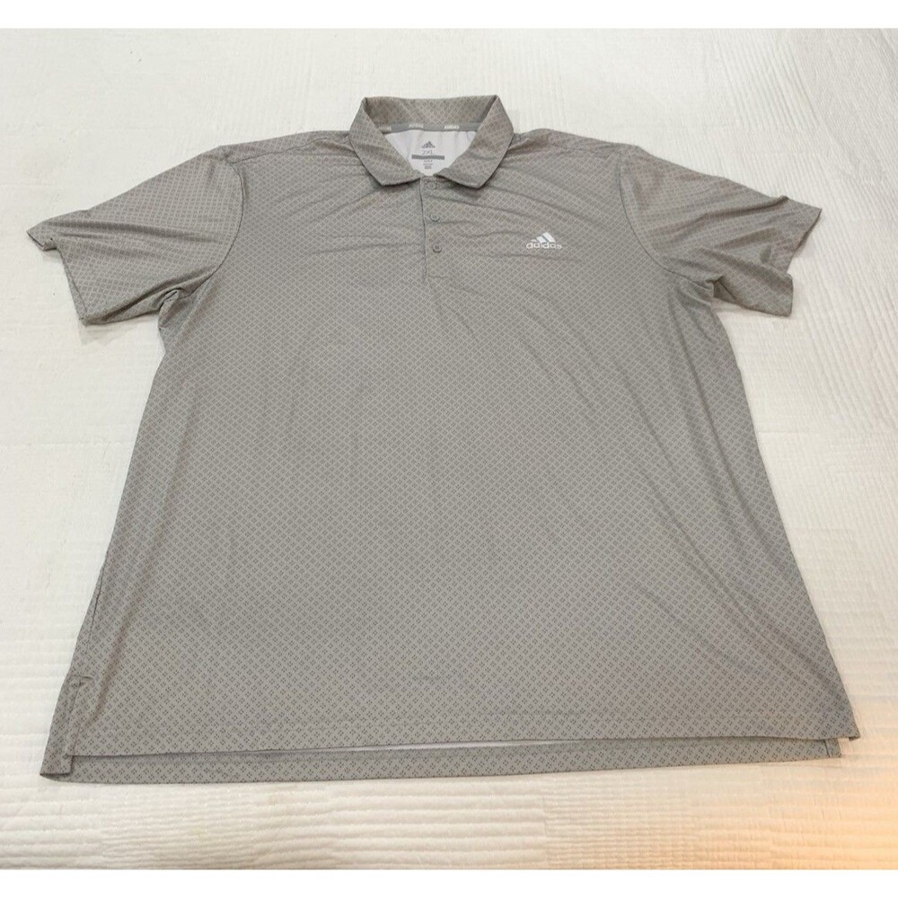Adidas Men Polo Short Sleeve Geometric Dots Polyester Gray Size 2XL Golf